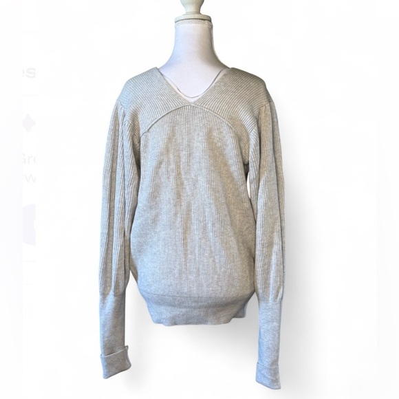 Free People Ribbed V-Neck Sweater Balloon Sleeve Size M - Picture 3 of 4